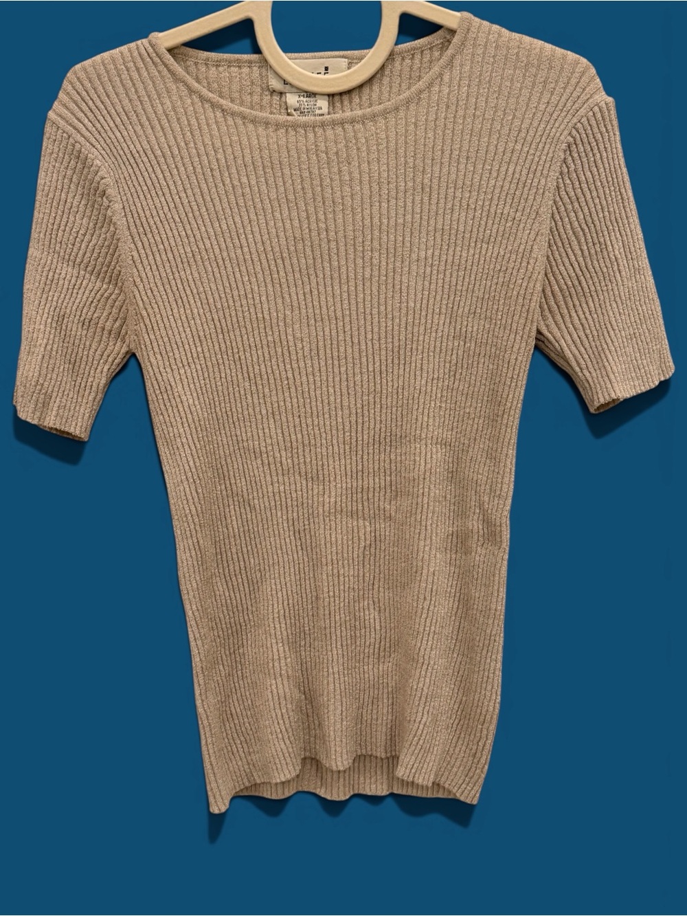 Y2K 1990s Epogee Ribbed Knit Short Sleeve Top - Light Taupe Size XL